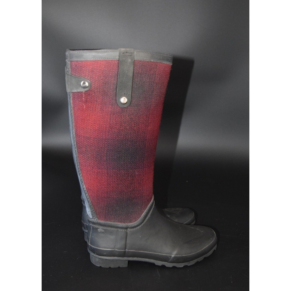 Woolrich Sebago Plaid Rain Boots Womens Red Black Buffalo Check Rubber Tall Sz10